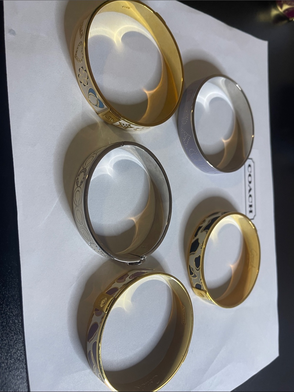 5 Coach Gold and Silver Enamel Bangle Bracelets - Women's Jewelry